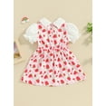 thumbnail image 4 of Biezeib Baby Girl Summer Dress Cute Doll Collar Puff Sleeve Strawberry Heart Print Princess Dress Infant Toddler Clothes, 4 of 9