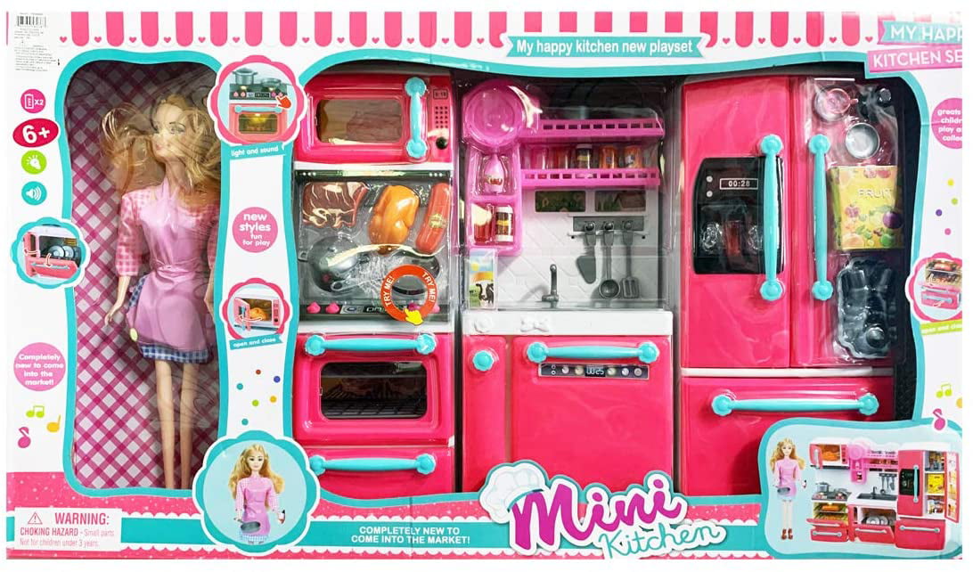 Kitchen play Set Deluxe Kit Battery Operated Toy Doll Kitchen Playset w/ Li 
