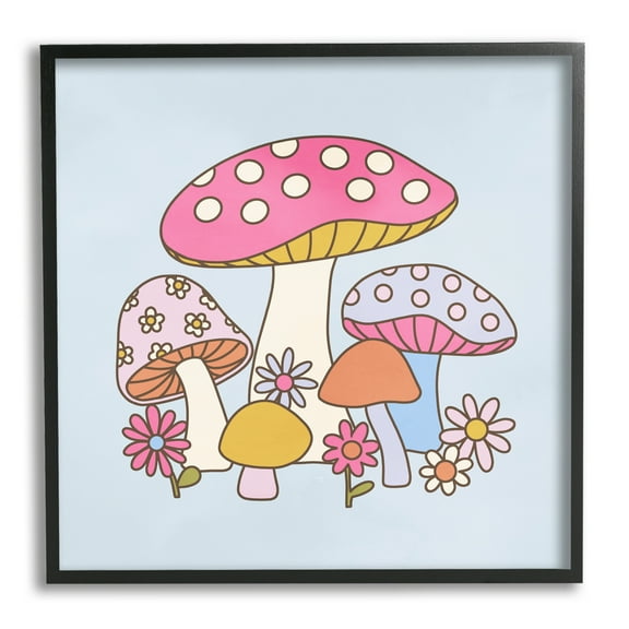 Stupell Industries Fun Whimsical Mushrooms Botanical & Floral Painting Black Framed Art Print Wall Art, 12 x 12