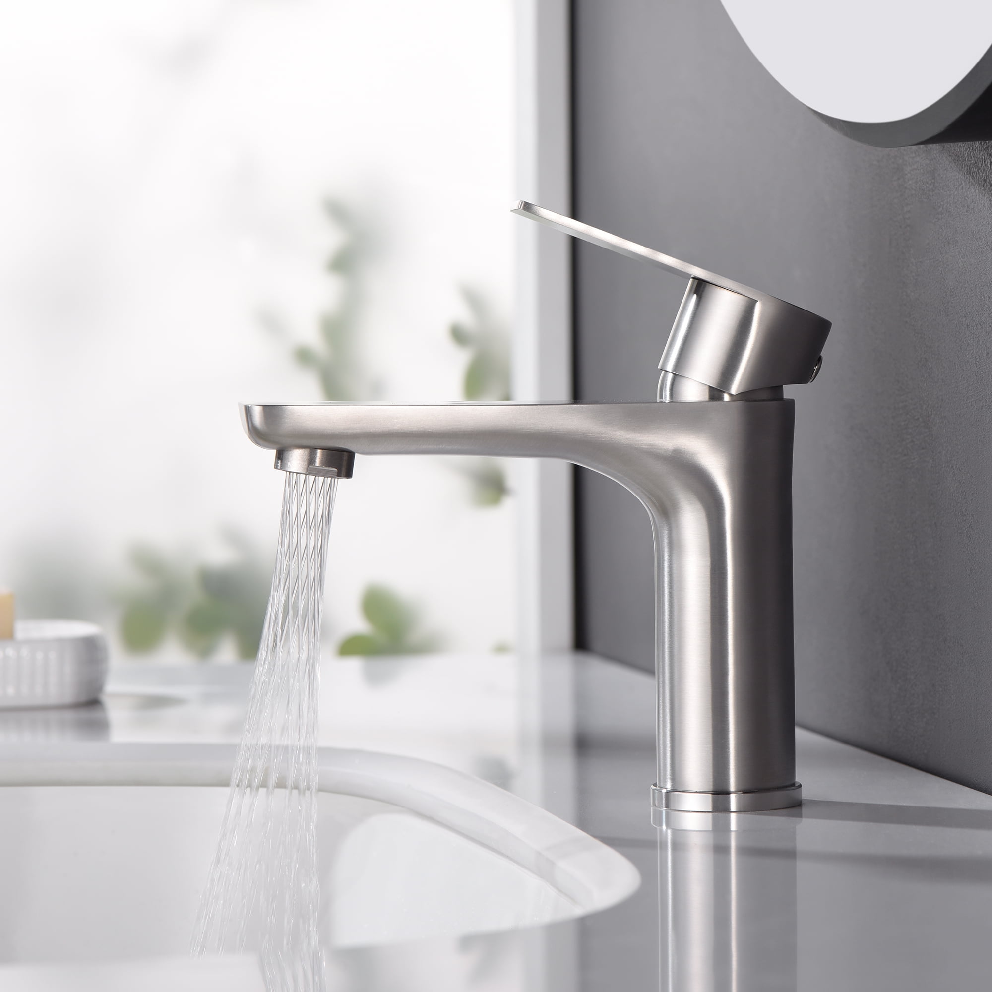 sumerain Bathroom Sink Faucet Single Hole,Brushed Nickel Lavatory Faucet Stainless Steel Single Handle Basin Tap Faucet with Water Supply Lines