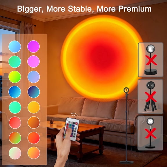 Sunset Floor Lamp Projector with Remote, Adjustable Height 18.9"-29.1", RGB 16 Colors Ambient Lighting, Stable Metal Base Sunset Light for Living Room, Bedroom Decor & Mood Lighting