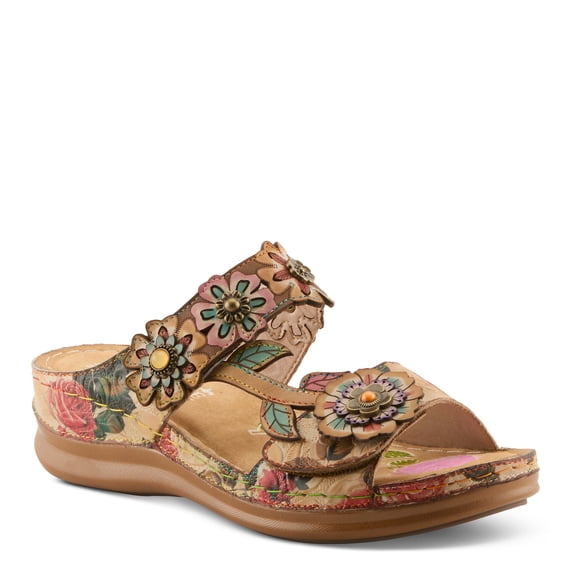 L`Artiste Feelsgreat Women’s Floral Leather Sandal with Soft All-day Comfort