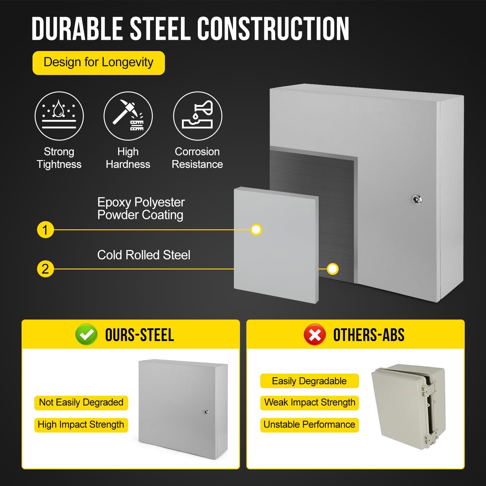 Kojooin Steel Electrical Box, Steel Junction Box, Ip66 Waterproof and Dustproof Hinged Enclosure - Lockable, with Mounting Plate, Suitable for Indoor/Outdoor Electrical Engineering
