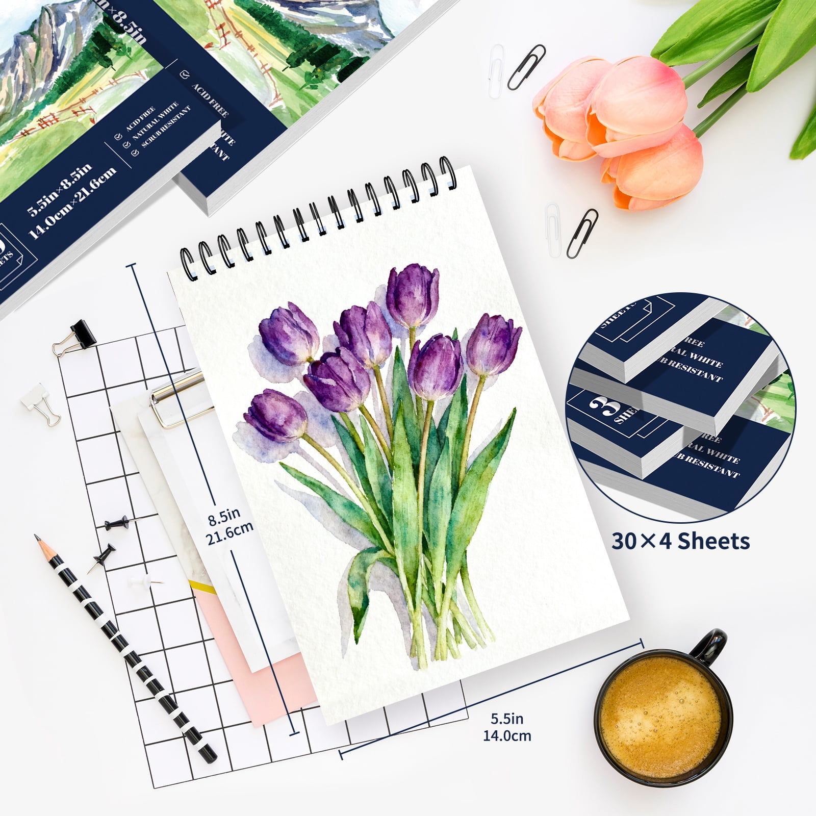 OSIMIG Watercolour Sketchbooks, 4 Count