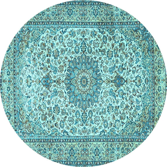 Ahgly Company Indoor Round Medallion Light Blue Traditional Area Rugs, 3' Round