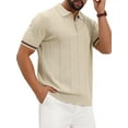 thumbnail image 5 of Men's Textured Polo Shirt Zip Up Ribbed Hem Short Sleeve Golf Polo Shirts S Beige, 5 of 6
