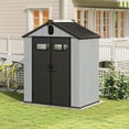 thumbnail image 2 of 6x4FT Outdoor Resin Storage Shed with Transparent Windows & Louvered Vents, Plastic Tool Shed with Double Lockable Doors & Gable Roof, Outside Garden Shed for Backyard, Patio, Lawn, Gray No.7688, 2 of 8