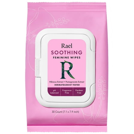 Rael Soothing Daily Feminine Wipes, pH Balanced, Fragrance Free, 30 Count