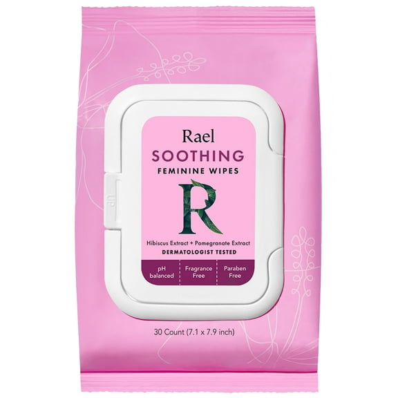 Rael Soothing Daily Feminine Wipes, pH Balanced, Fragrance Free, 30 Count