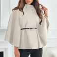 thumbnail image 3 of HTNBO Womens Batwing Sleeve Poncho Pea Coats Oversized Belted Trendy Casual Stand Collar Cloak Cape Coats, 3 of 7