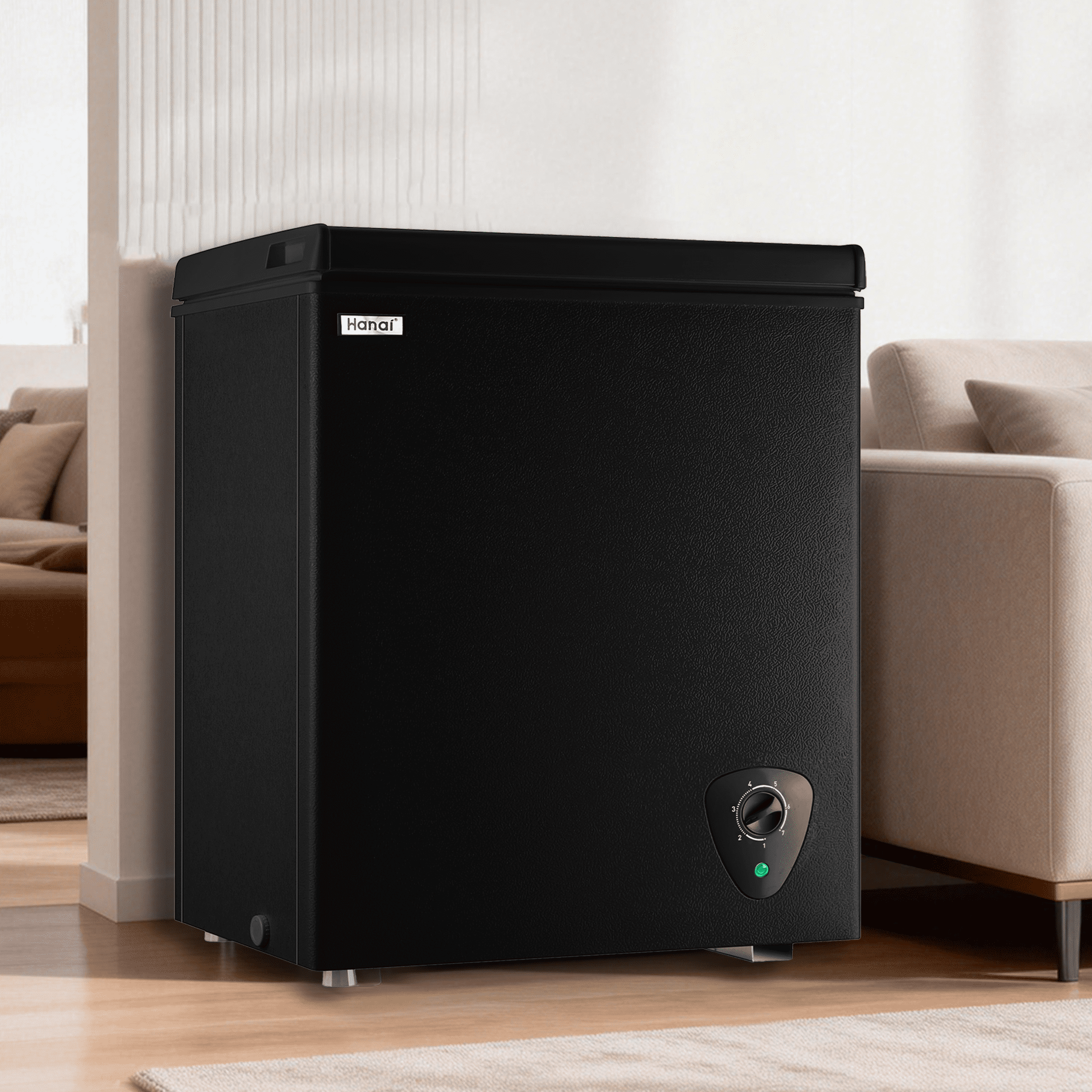 WANAI 5.0 Cu.Ft Black Deep Freezer, Compact Chest Freezer with Removable Basket, 7-Speed Temp Control, Energy Saving, Top Door Design for Kitchen Garage Office