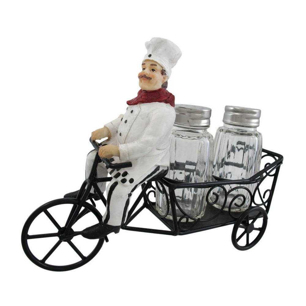 1 X Bicycle Riding French Chef Salt And Pepper Shaker Set