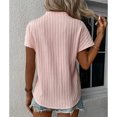 thumbnail image 3 of Blusa con cuello en V para mujer, manga corta, a rayas, informal, holgada, color puro, jersey de verano, camiseta rosa M, 3 of 6
