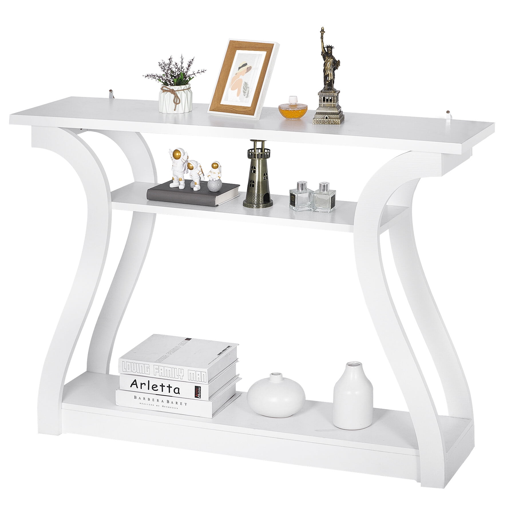 ZENY 47" Accent Console Table Simple Style 3 Tier Shelves Sofa Side Table Entryway, White