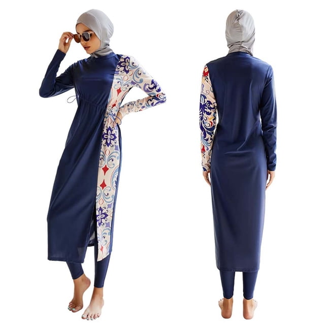 Muslim Women Oversized Swimsuit Conservative Swimsuit Long Sleeve Trousers Swim Cap Three Piece Swimsuit Muslim Swimwears Xl