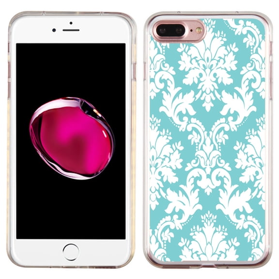 Slim-Fit Case for Apple iPhone 8 PLUS / 7 PLUS, OneToughShield ® Premium TPU Gel Protector Phone Case - Victorian White/Teal