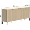 thumbnail image 2 of 63"" Mid Century Modern Fluted Buffet Cabinet with 4 Doors - Wood Storage Sideboard Credenza for Living Room, Kitchen, Entryway - Oak Finish, 2 of 7