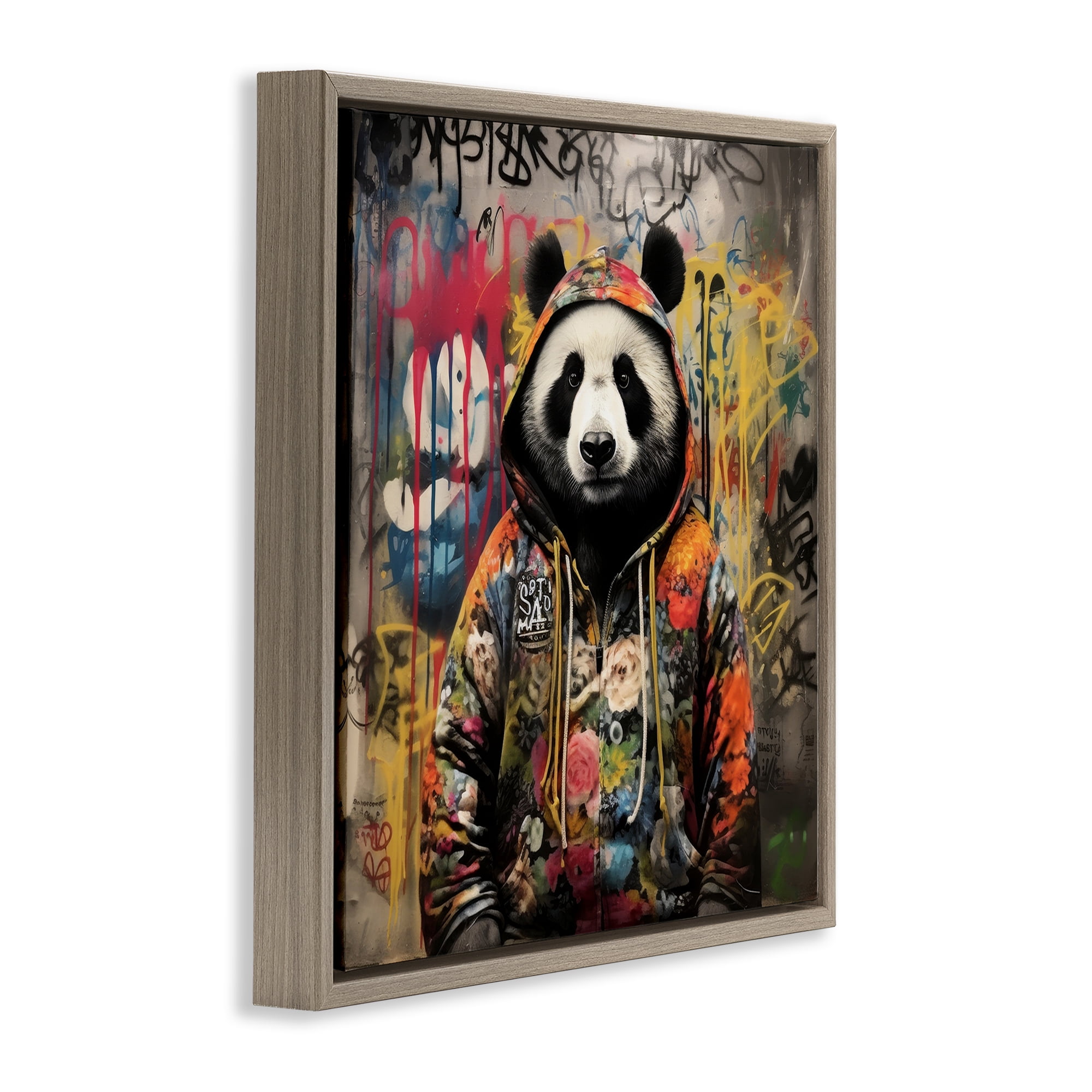 Stupell Industries Urban Graffiti Panda Animals & Insects Painting Brown Floater Framed Canvas Art Print Wall Art, 25 x 25