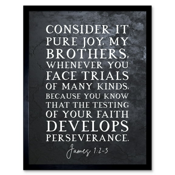James 1:2-3 The Testing of Your Faith Develops Perserverance Christian Bible Verse Quote Scripture Typography Art Print Framed Poster Wall Decor 12x16 inch