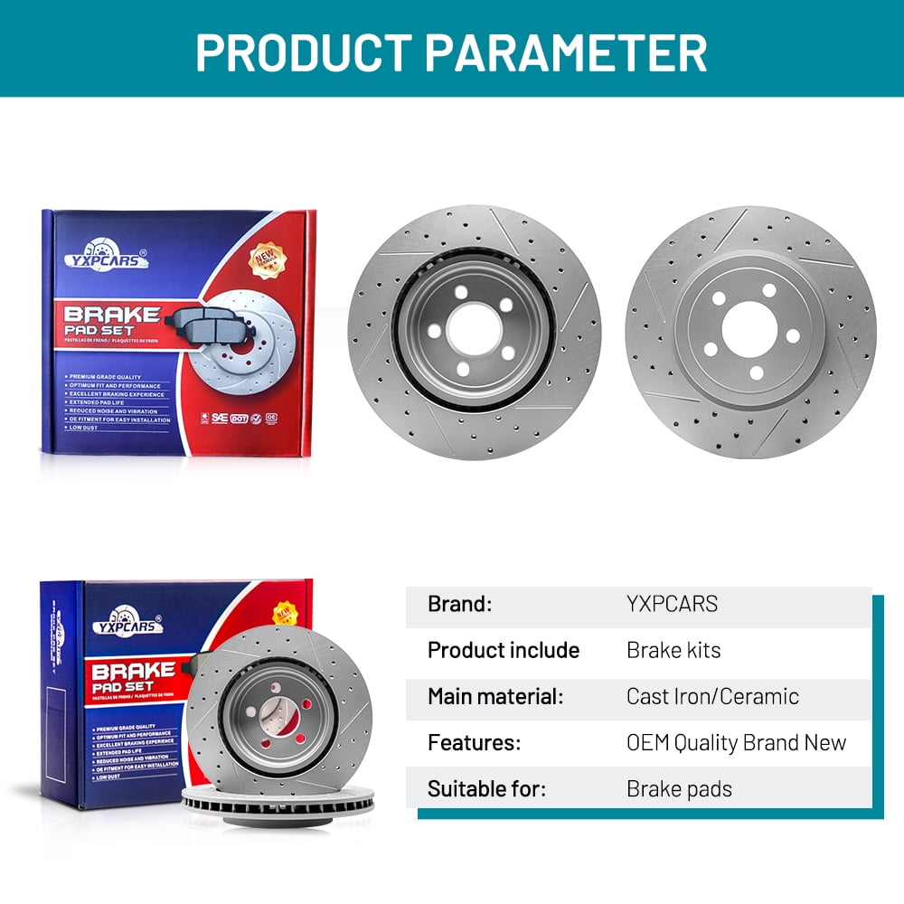 YXPCARS 12PCS Front Rear Brake Kits, Drilled & Slotted Brake Rotors + Ceramic Brake Pads Set for 2006-2010 Chevy Impala Monte Carlo (55126, 580401, 1159, 698)