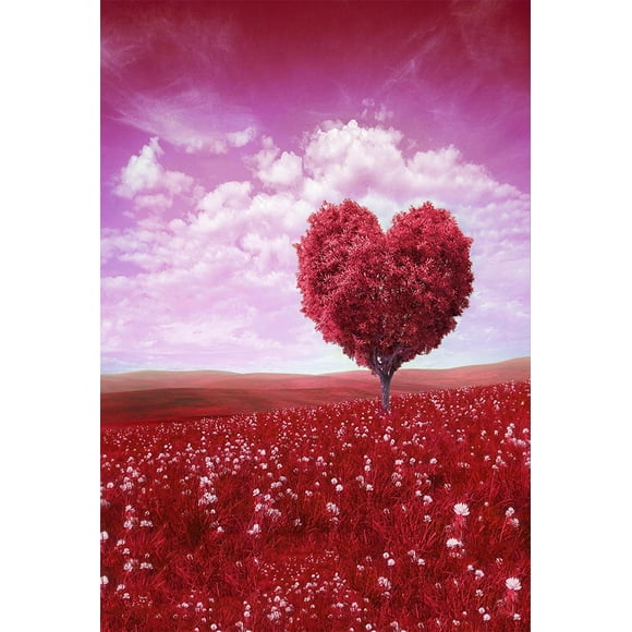 YUSDECOR 5x7ft Valentine Red Photo Backdrops White and Red Love Tree Background Photography for Valentine Lovers Backdrop
