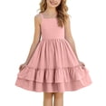 thumbnail image 2 of Xdegoge Dresses for Girls Square Neck Spaghetti Strap A Line Dress Tiered Ruffle Hem Fit and Flare Dress Back to School Cute Tea Party Dress Summer Sundress Birthday Pink 8-9Years, 2 of 5