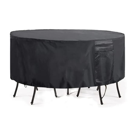 Outdoor Patio Furniture Covers, Patio Table Covers Waterproof Round, Heavy Duty Ripstop Round Patio Table Cover, Black, Dia.104