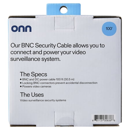 ONN 100′ BNC TO DC CABLE WITH BNC-TO-BNC ADAPTER 1 PACK