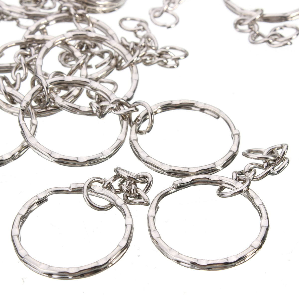 KEYCHAINS 100 SILVER PLATED SMALL KEYRING KEY RING CHAINS CRAFT CHAIN 25mm 