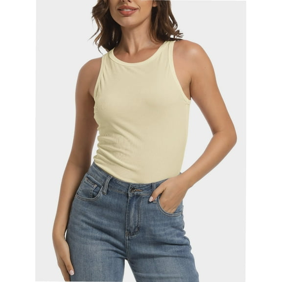 Women’s Ribbed Crop Tank Top – Crew Neck, Racerback, Sleeveless, Slim Fit, Summer Basic Size S-XL