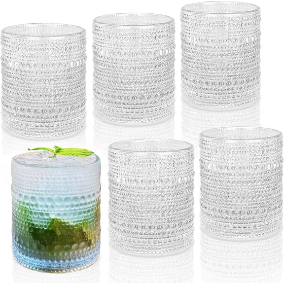 Hobnail Drinking Glasses Set of 6, 10 oz, Cocktail Glasses Vintage Glasses Drinking Set Glass Cups Mixed Drinkware Set Vintage Glassware Set for Juice, Cocktail, Whisky, Soda, Beverages. Clear