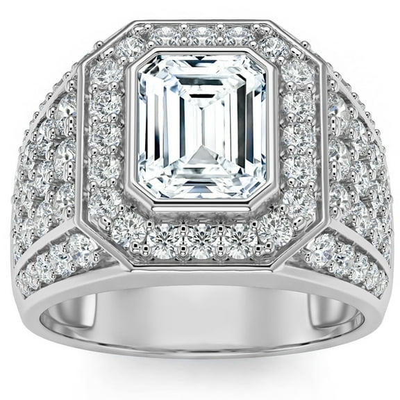 Pompeii 3Ct Emerald Cut Diamond Men's Ring in White, Yellow or Rose Gold Lab Grown