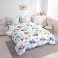 thumbnail image 2 of Castle Fairy Watercolor Truck Twin Bedding Sets 7-Piece for Girls, Plaid Check Art Bedding Comforter Set for Bedroom, Blue Green Yellow, 2 of 7