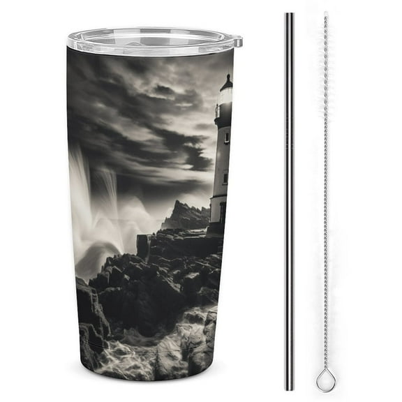 Ocean Lighthouse 20oz Tumbler with Lid And Straw Insulated Mug Stainless Steel Vacuum Double Wall Mug For< Car>