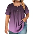 thumbnail image 2 of Otvok Spring Summer Plus Size Blouses for Women Short Sleeve Round Neck Button Up Pleated T-shirt, 2 of 6