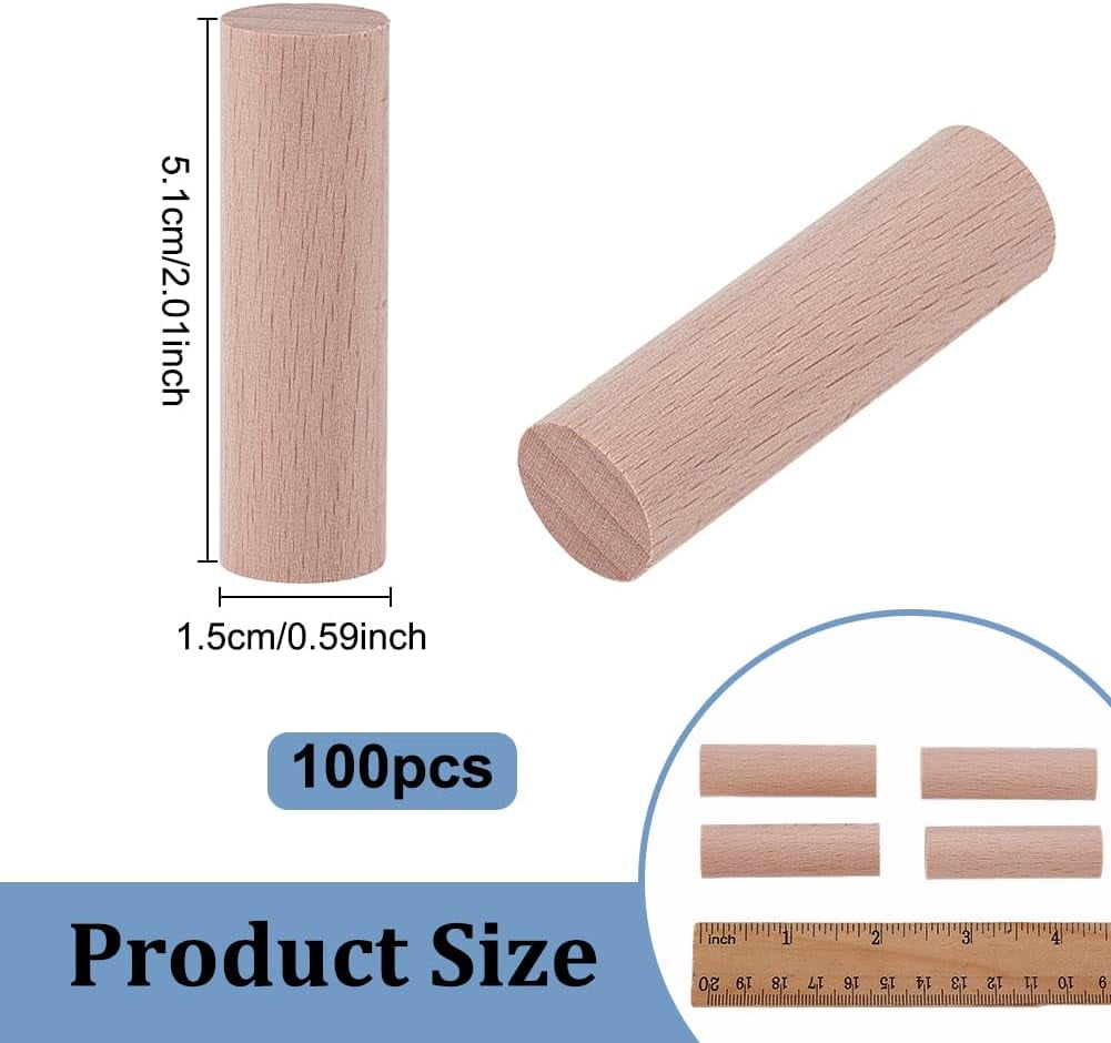 100Pcs Unfinished Wood Round Sticks 2x0.59inch Wooden Craft Blocks Round Wooden Sticks for Model Building DIY Wood Crafts Home Garden Decoration