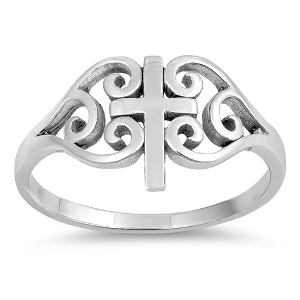 Filigree Cross Ring Genuine Sterling Silver 925 Oxidized Face Height 9mm Size 10