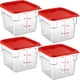 thumbnail image 1 of Recipiente de almacenamiento de alimentos CURTA, paquete de 4 unidades, 6 litros, cuadrado con tapa roja, 1 of 7