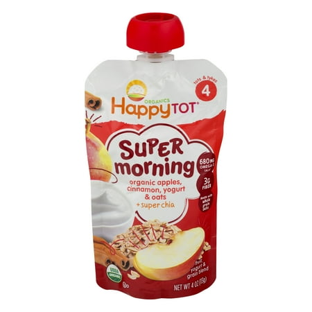 Happy Tot® Organics Super Morning Organic Apples, Cinnamon, Yogurt & Oats + Super Chia Organic Fruit, Yogurt & Grain Blend 4 oz. Pouch