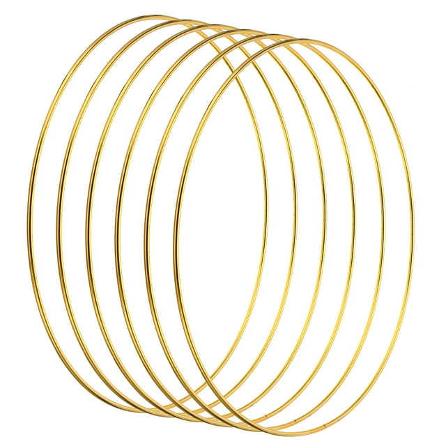 Unique Bargains 8 Inch Dream Catcher Rings, 6 Pcs Metal Macrame Wreath Floral Round Ring Hoop, Gold