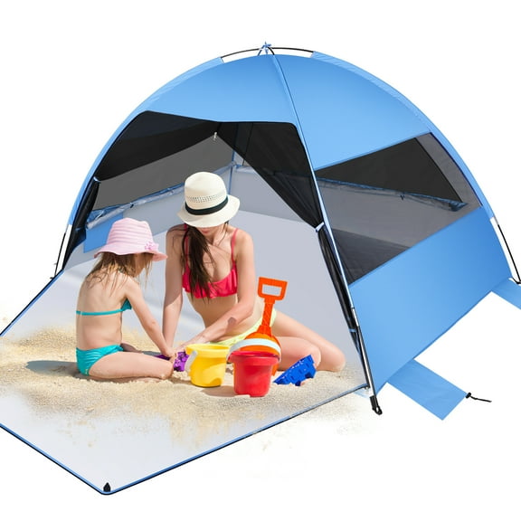 Kapeazo Beach Tent Sun Shelter For 3 Person, Lightweight And Easy Setup Beach Shade Tent With Extendable Floor And Ventilating Mesh Windows
