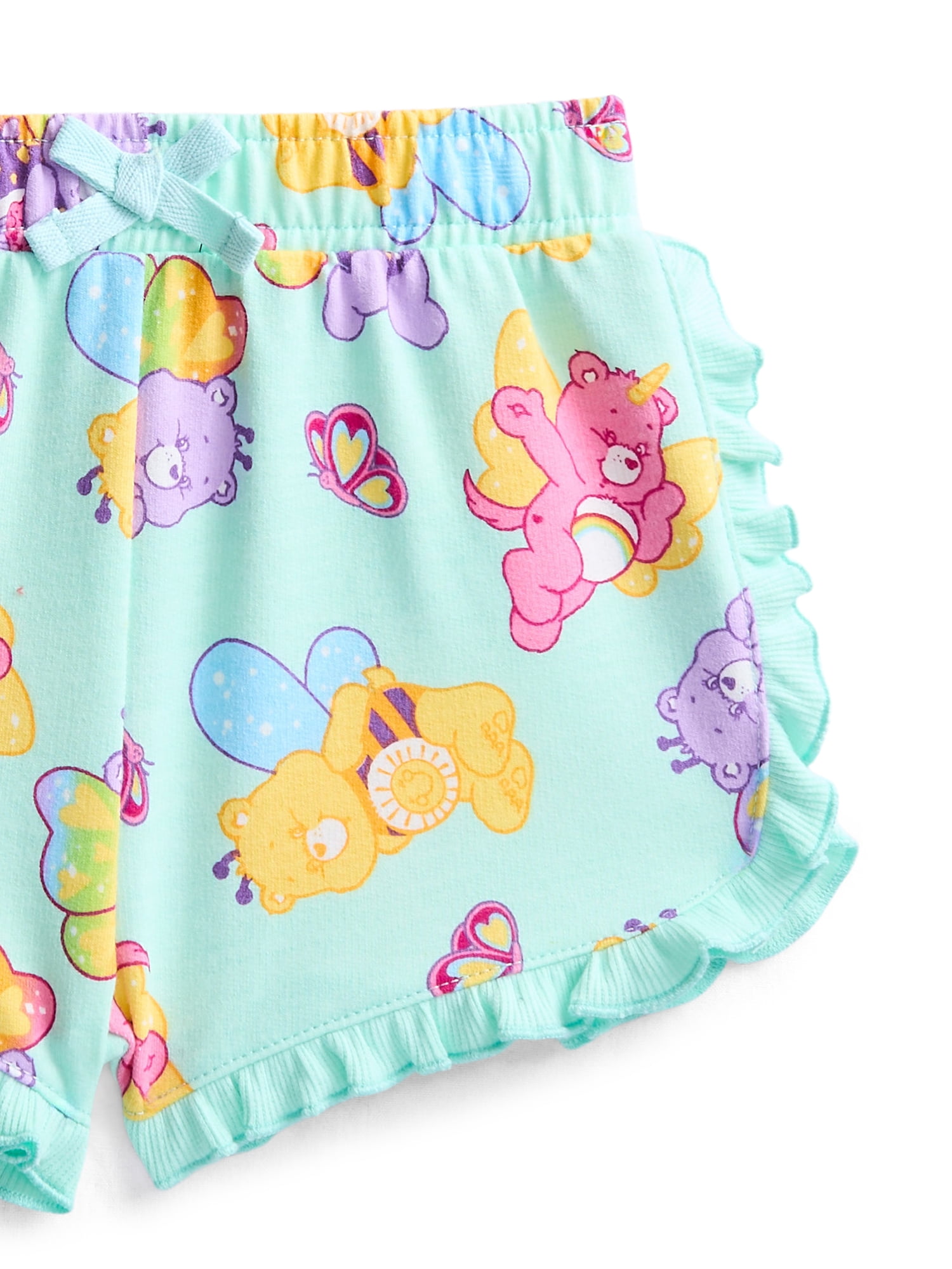 Care Bears Baby Girls Short Sleeve Allover Print Ruffle Shirt and Matching Shorts Set, 2-Piece, Sizes 0/3M-24M