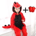 thumbnail image 1 of Conjunto de pijama de dinosaurio rojo Kigurumi para niños, mono de franela suave y cálida, traje de Cosplay de Animal rosa, ropa de fiesta para invierno, 1 of 4
