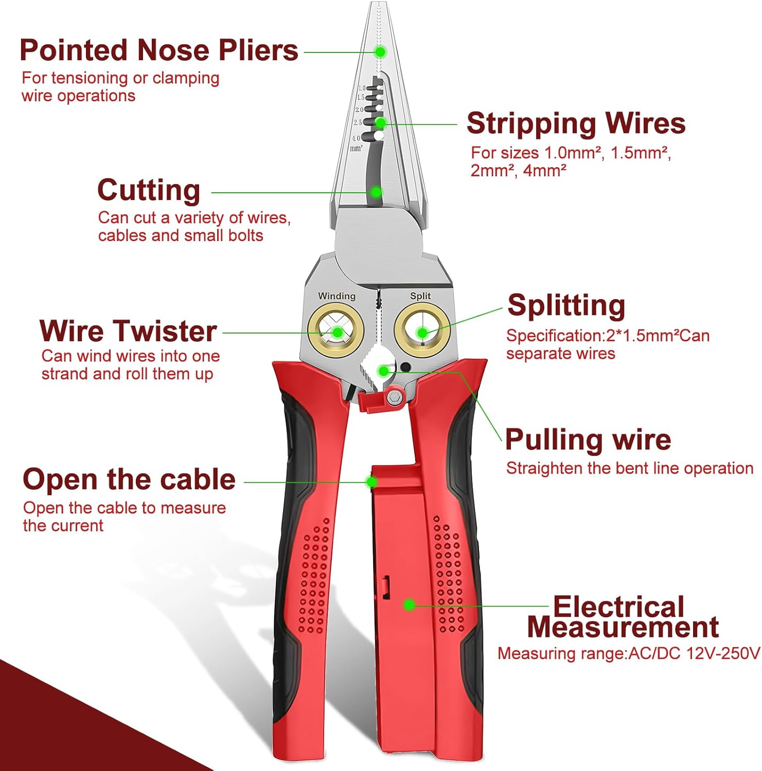 8-in-1 Wire Stripper with Voltage Testing Function - Professional-grade multi-function wire stripper tool combining wire cutting, crimping, stripping, twisting, and pulling