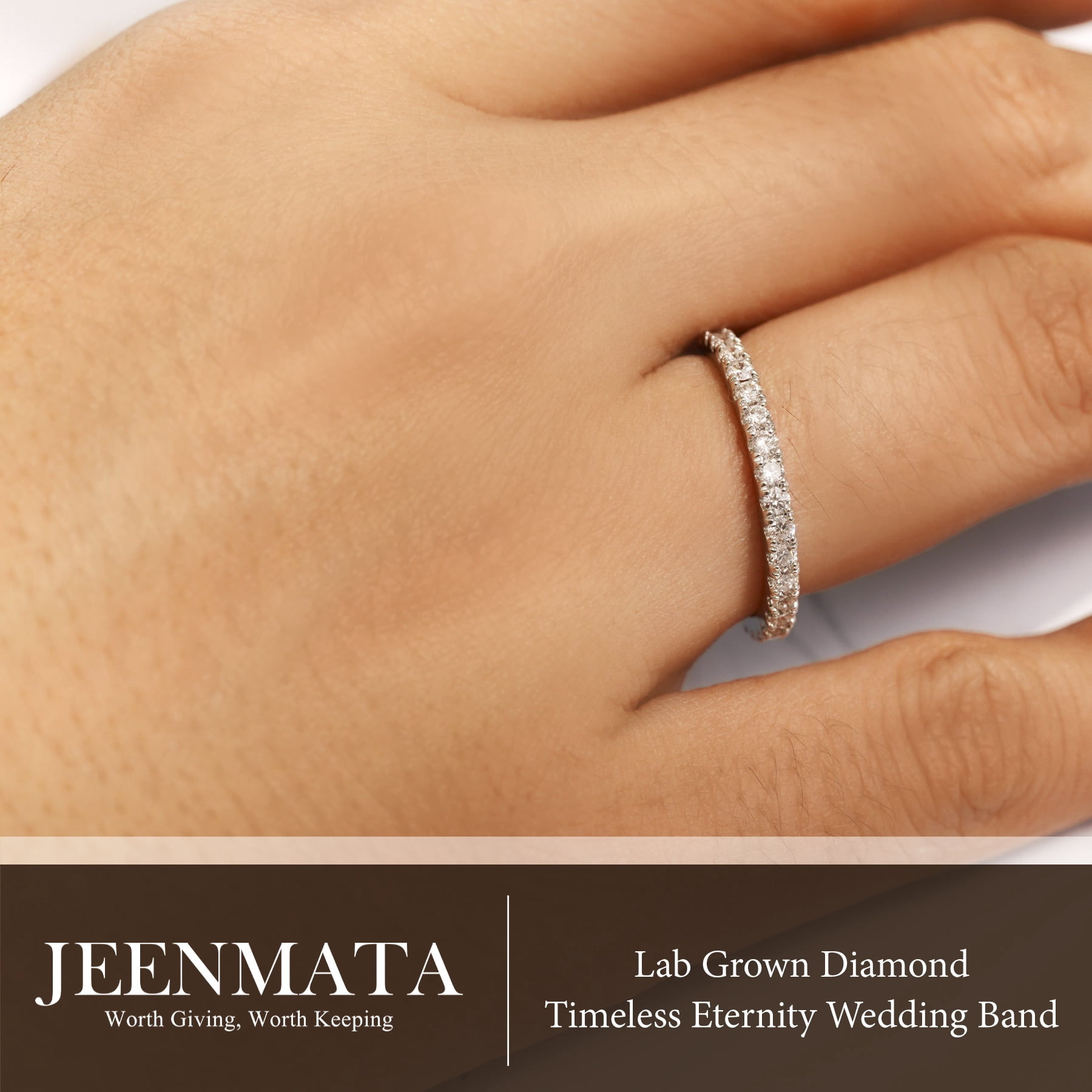 JeenMata Lab Grown Diamond Eternity Ring - Timeless Promise Gift for Women - in 18K White Gold Plating Wedding Rings