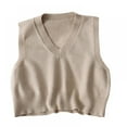 thumbnail image 2 of Women V-Neck Knit Sweater Vest Solid Color Style Sleeveless Crop Knit Vest, 2 of 5