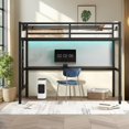 thumbnail image 3 of Twin XL Loft Bed with Desk, USB Charging Station and LED Light, Metal Loft Bed Frame with Ladder and Full-Length Guardrails, Black, 3 of 7