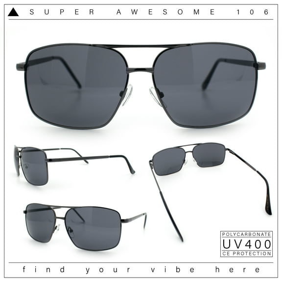 Mens Classic Iconic Rectangle Metal Rim Officer Agent Spring Hinge Sunglasses Gunmetal - Black