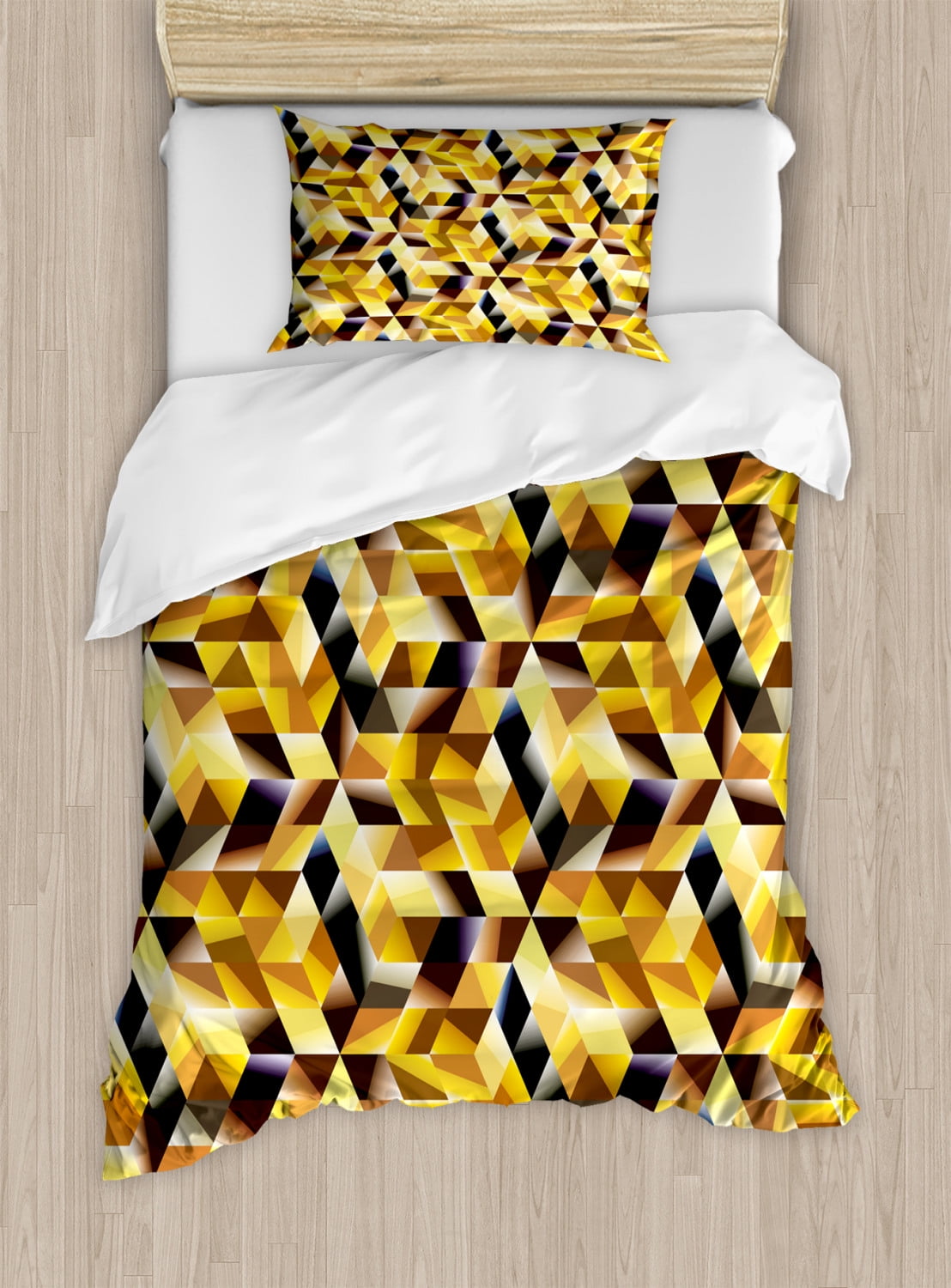 Gold Twin Size Duvet Cover Set Cubes And Blocks Form Abstract Art Geometric Digital Graphic Art Pattern Decorative 2 Piece Bedding Set With 1 Pillow Sham Gold Copper And Black By Ambesonne
