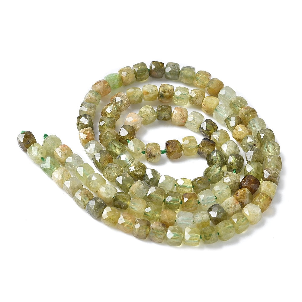 2Strand Natural Green Garnet Beads Strands Andradite Beads Faceted Cube 4x4~4.5x4~4.5mm Hole: 0.8mm about 94pcs/strand 15.16''(38.5cm)